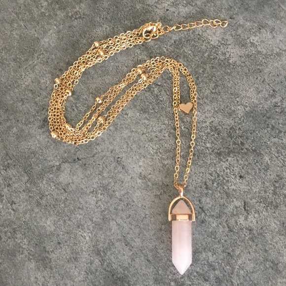 Spiritual Rose Quartz Love Stone Heart Necklace - Picture 6 of 6